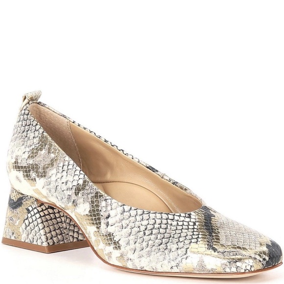 Antonio Melani Size 7.5 Gretchen Snake Print Leather Pump Gold Metallic Comfort - Picture 1 of 14